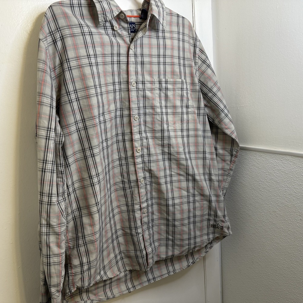 Chaps Mens L Long Sleeve Button Down Flannel Shirt Plaid Orange Black Gray - Picture 5 of 8